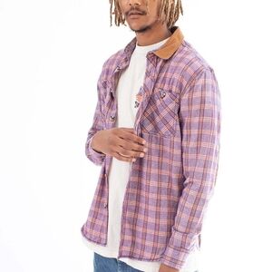DRL Drill Clothing Purple Brown Plaid Flannel Corduroy Button Down Shirt NWT XL